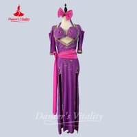 Belly Dancer Costume for Women's Customized AB Stones Bra+Headscarf+Hip Scarf+Robe 4pcs Saidi Shabbi Baladi Competition Outfit