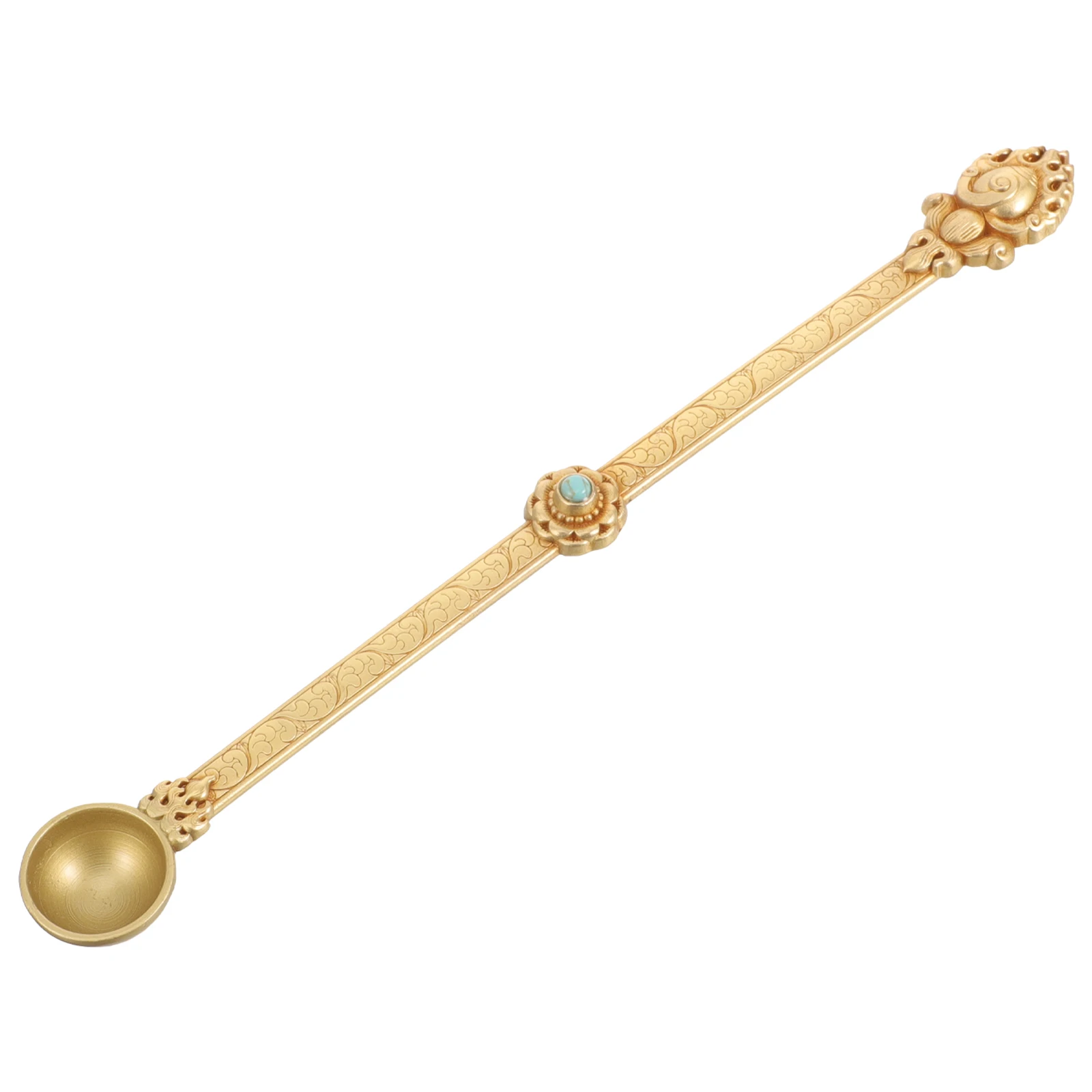 

Pure Copper Ghee Crafted Spoon for Pouring Brass Tibetan Style Serving Spoon Rituals Ceremonies Design Fine