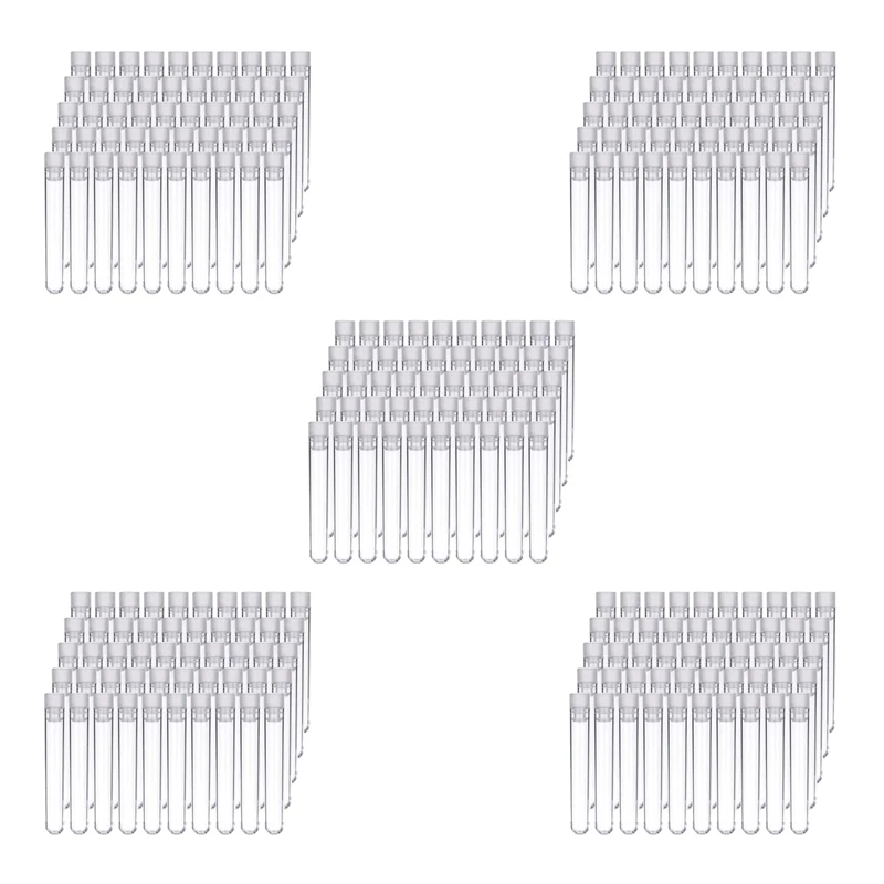 

500Pcs Clear Plastic Test Tubes With White Screw Caps Sample Containers Bottles Push Caps 12X75mm