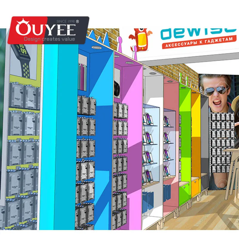 Customized-Cellphone Store Interior Decorated Mobile Accessories Display Wall Showcase Cabinet