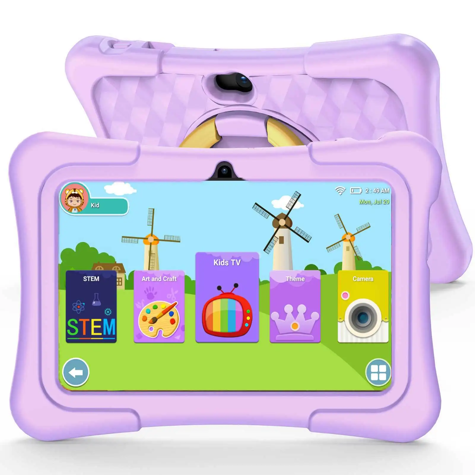 

Kids Educational Tablet PC 7-inch Touch Screen WIFI Bluetooth With Protective Silicone Cover 360-degree Rotating Handle Stand