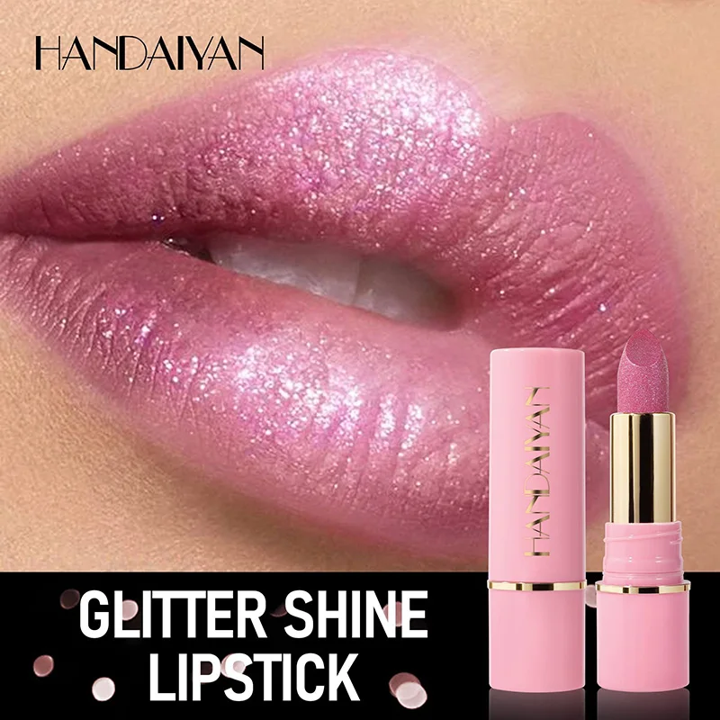 HANDAIYAN Naakt Roze Diamant Lippenstift Matte Glitter Lip Tint Balsem Blijvende Parel Glanzende Lipgloss Shimmer Sexy Rode Lippenstift Make-Up