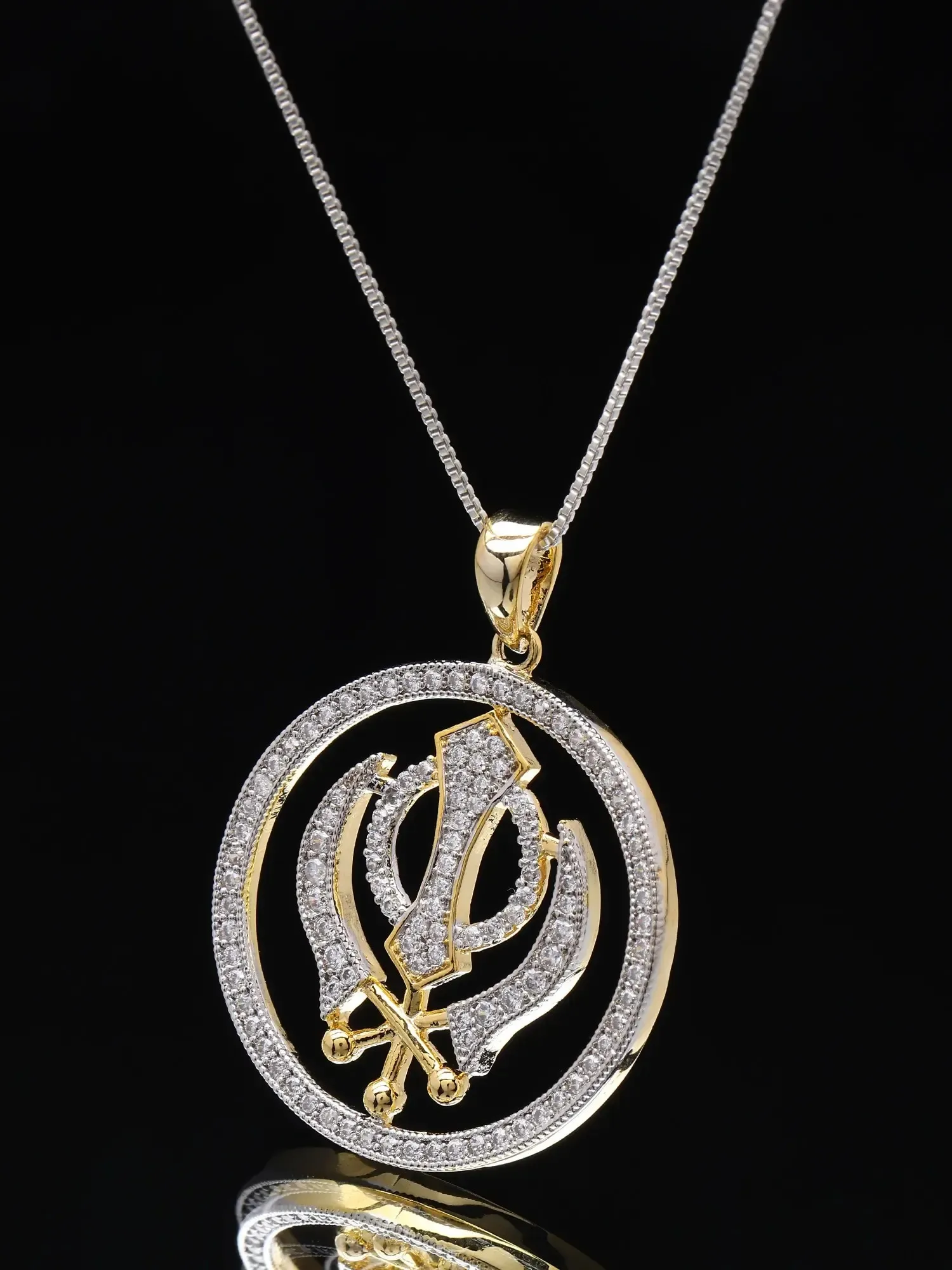 

Custom Chain Panjabi Khalsa Khanda Pendant Gold Zircon Pendant Necklace Luxury Jewelry Gifts for Husband Men Gift