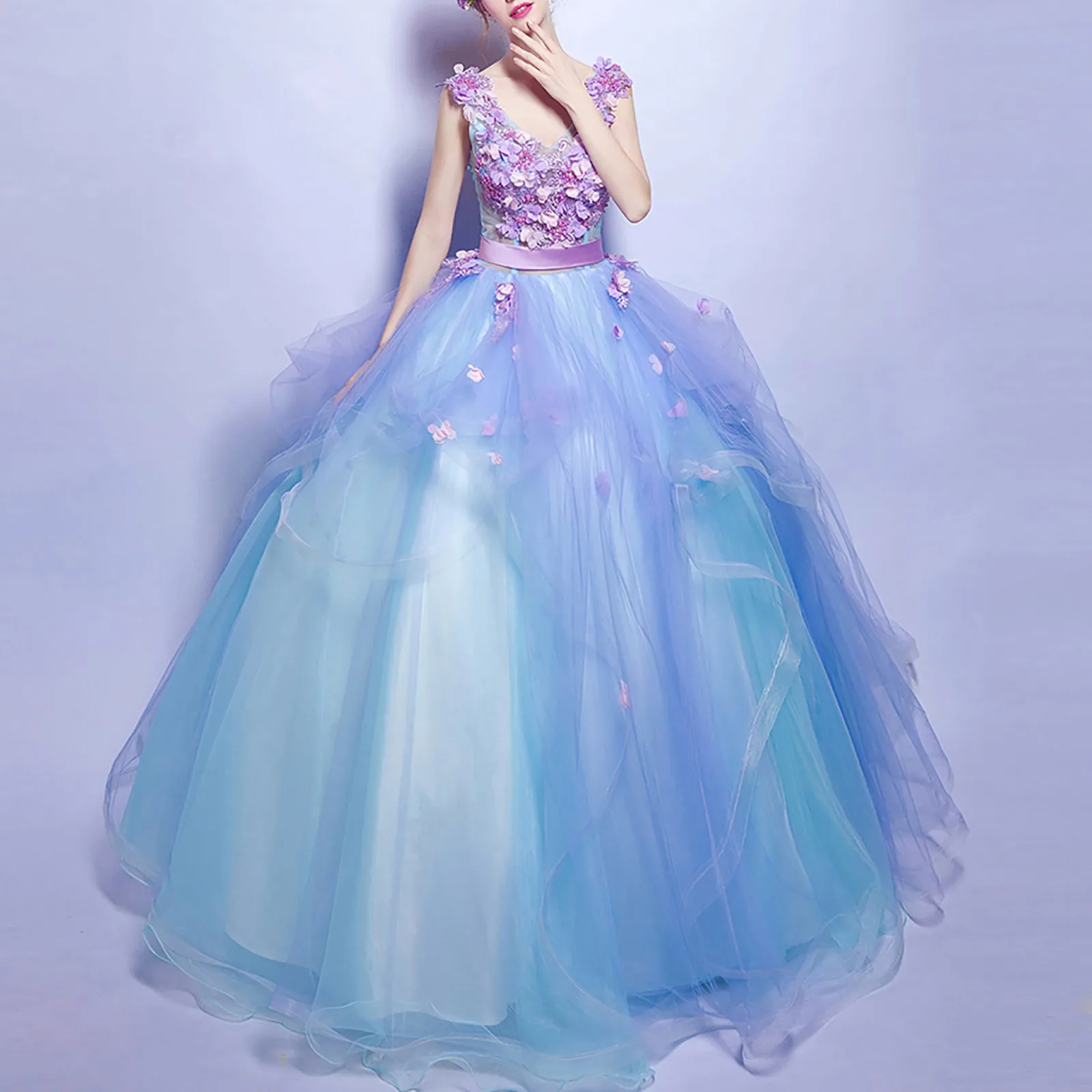 Sleeveless Quinceanera Dresses Ball Gown Flowers Sweet Elegant Prom Party Gown Princess Sweet Mesh Tutu Big Swing Dresses