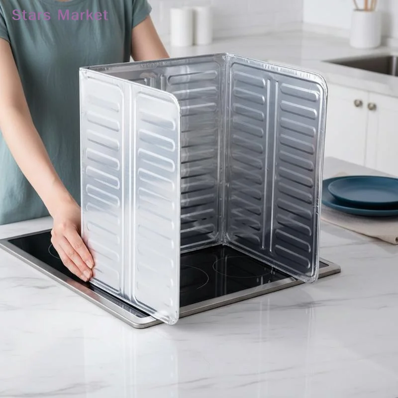 Gas Stove Foldable Aluminum Foil Anti-Splash Baffle, Heat Insulation Oil Splatter Guard With Overflow Protection For Kitchen Coo