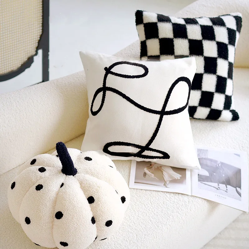 

Nordic Black White Pillowcase 45x45cm Living Room Sofa Cushion Cover Simple Modern Bedroom Office Waist Pillow Home Decoration