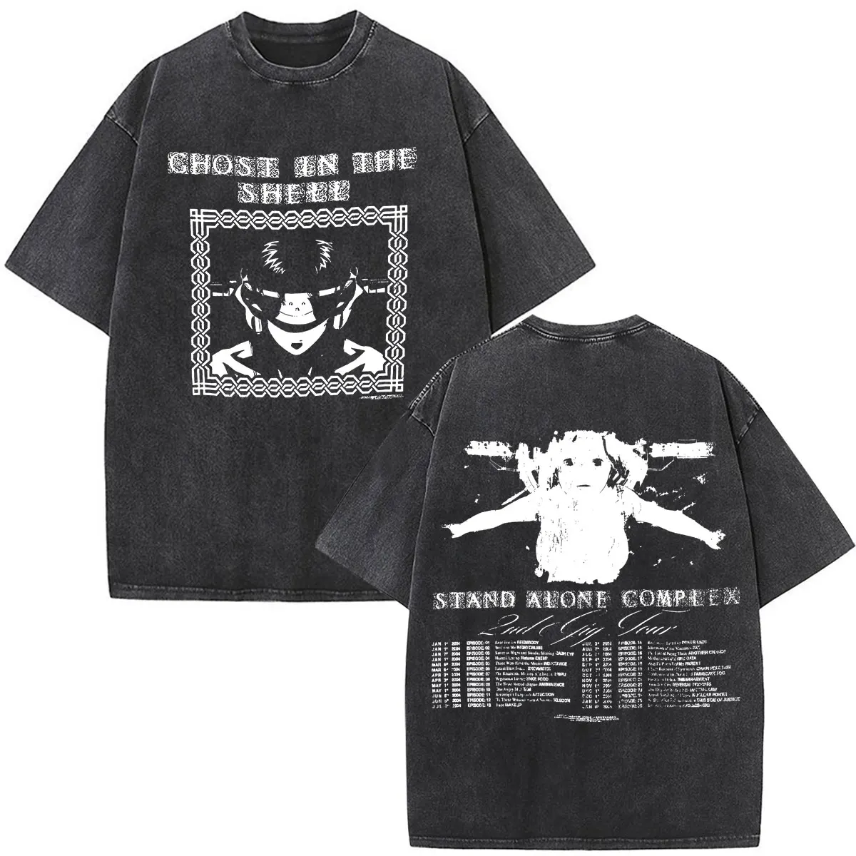 Anime Vintage Washed Ghost in The Shell Motoko Kusanagi T-Shirts Herren Damen Kleidung Mode Kurzarm Oversize T-Shirts – Detail 2