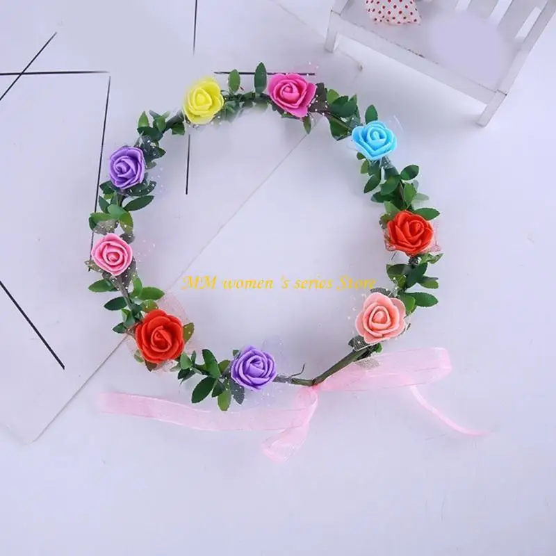 

Q39C Rose Floral Wreath Elastic Headband Flower Headpiece Party Headwear Decors For Weddings Travel And Everyday Use