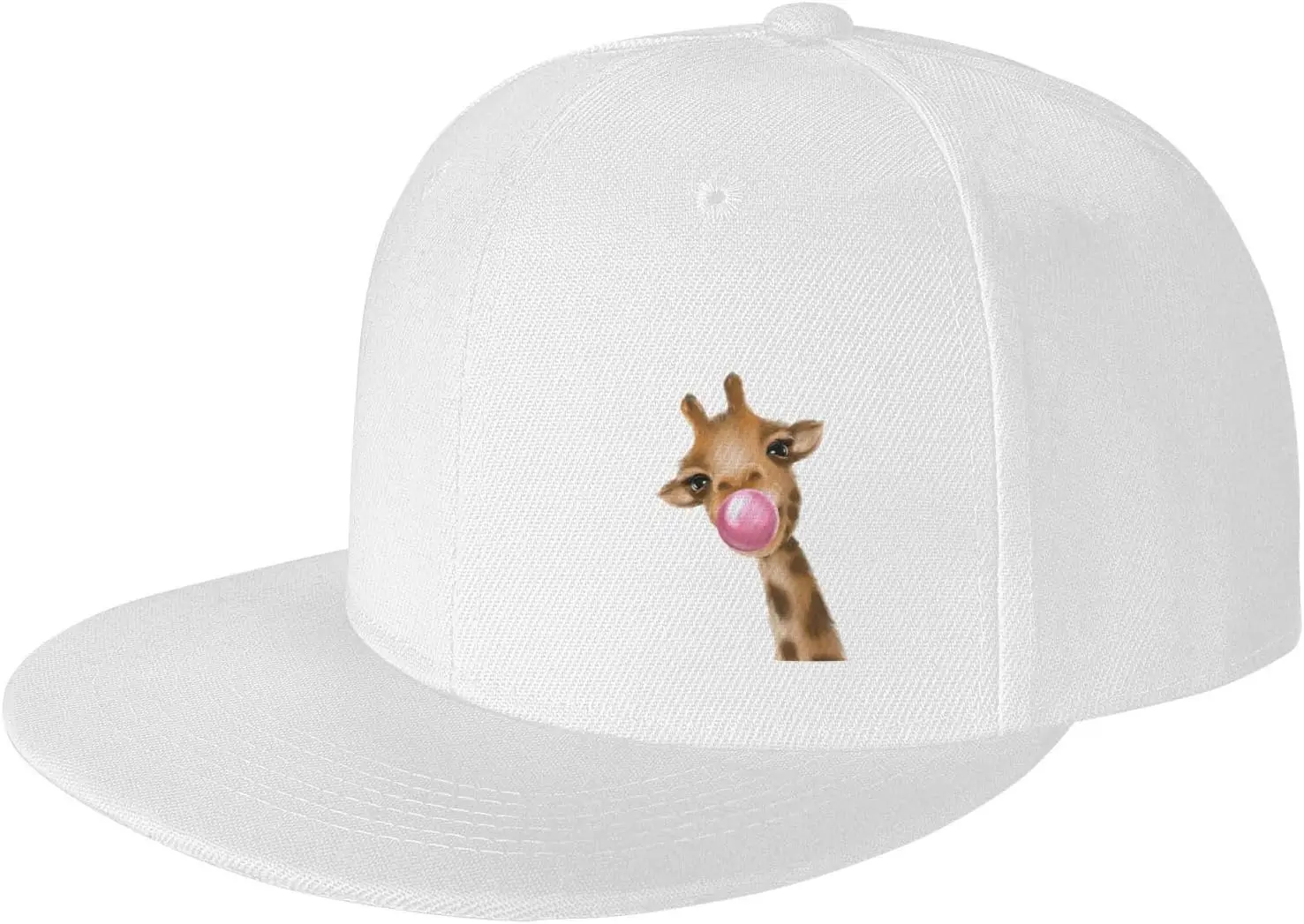 Adjustable Hip Hop Flat Bill Baseball Cap for Men Women Visor Snapback Hat Dad Hats-Funny Giraffe Blowing Bubble