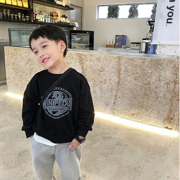 2026 Childrens Spring Long Sleeve T-shirts Kids Autumn New Pure Cotton Loose Tops for Boys Korean Casual Solid Trend Base Shirt