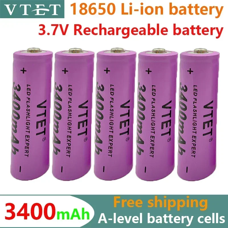 2024 New 3.7V 18650 3400mAh Rechargeable Battery High Capacity Li-ion Rechargeable Battery for Flashlight Torch Headlamp Battery