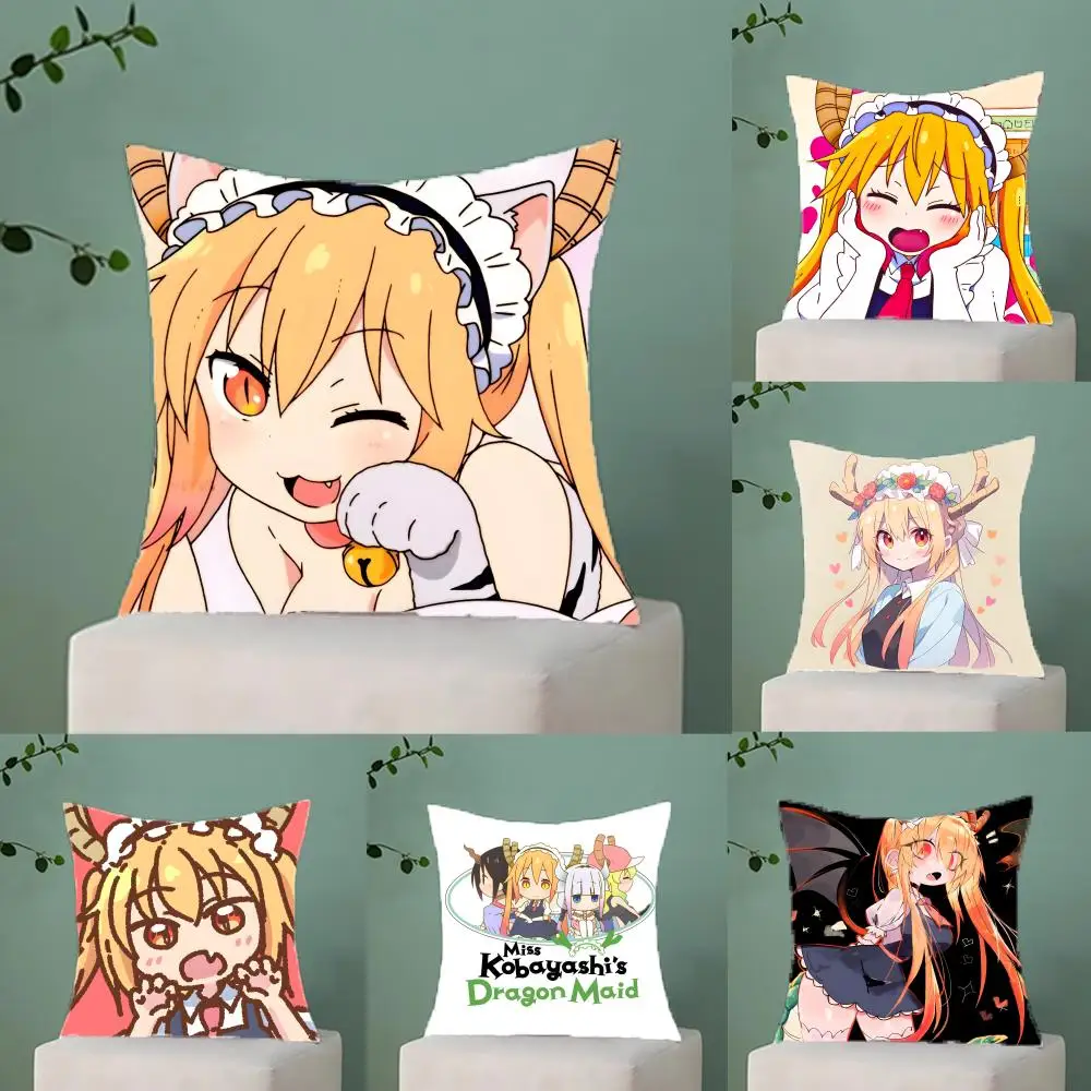 Capa de almofada de anime Miss Kobayashi’s Dragon Maid-B, capa de almofada antiácaros, zíper invisível, capa de almofada de sofá de pelúcia curta e sedosa