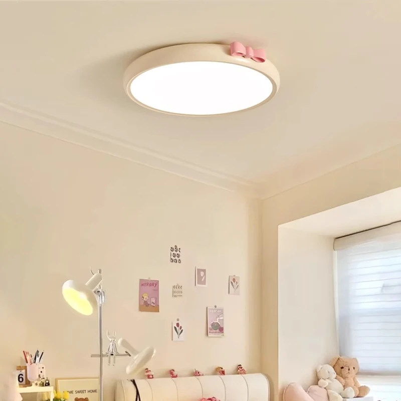 

Потолочный светильник для детской комнаты 2026 Pink Bow, светодиодная лампа для комнаты принцессы, французский кремовый стиль, для детской спальни девочки