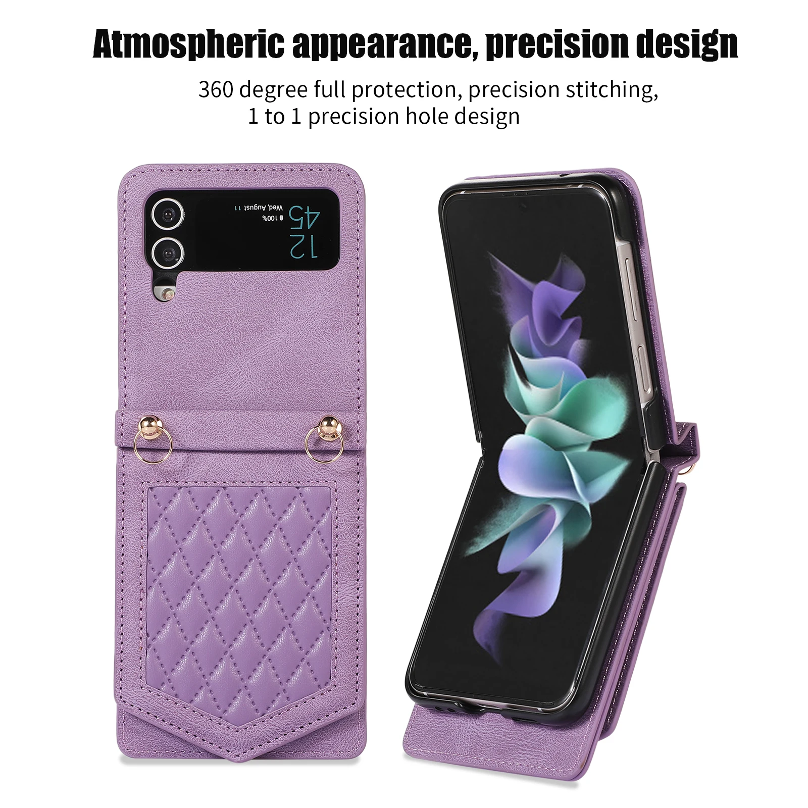 RFID Crossbody Leather Cards Solt Case For Samsung Galaxy Z Flip 5 4 5G Flip4 Flip3 Wallet Card Holder Purse Lanyard Strap Cover