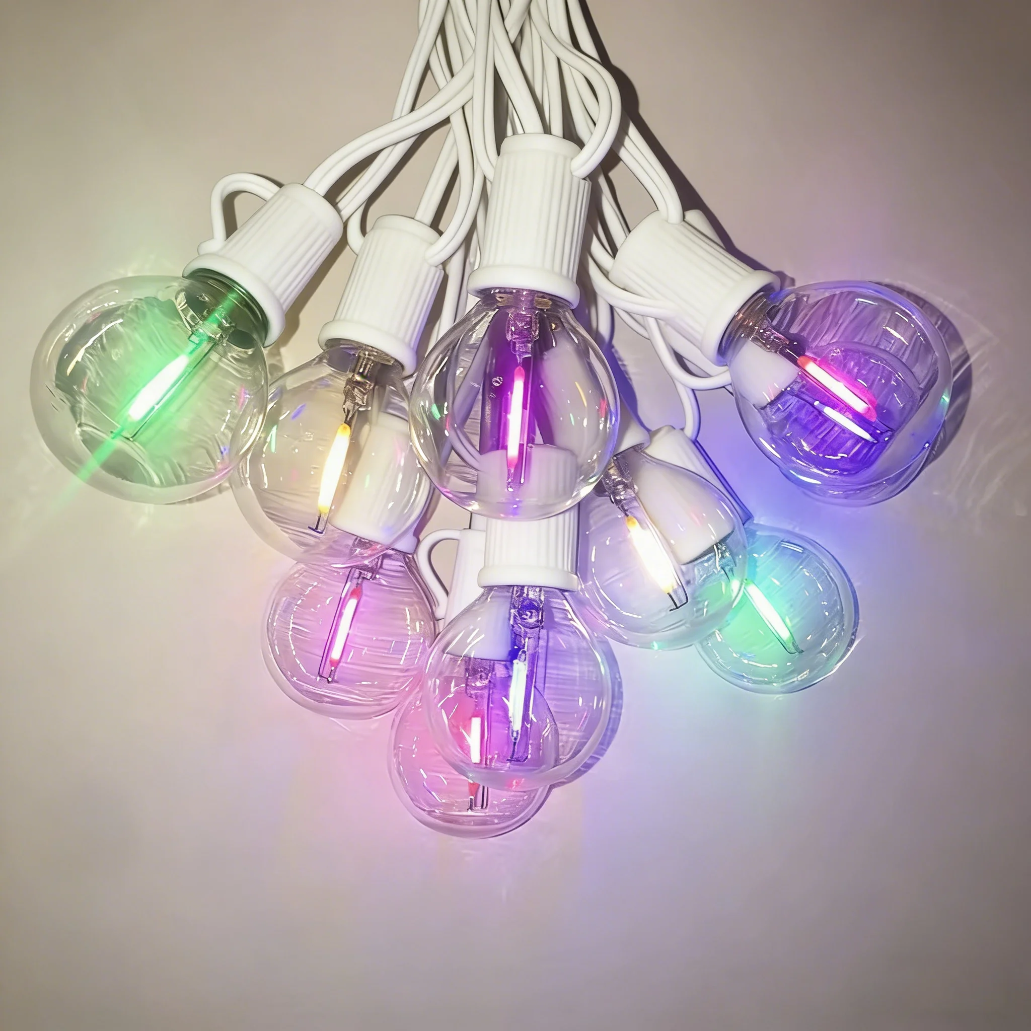 25-1個のg40電球ストリングライト、長さ8メートル、2200kウォームホワイト-5色、ip44防水、最大15個接続可能、屋外装飾用