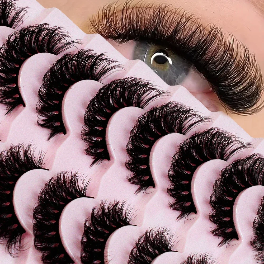 Soft Lightweight Faux Mink Cat Eye Lashes 7 Pairs Wispy Natural Fluffy Strip Lashes Daily Office Light Eye Makeup