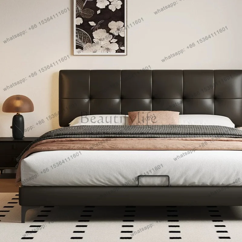 FG Italian light luxury slim headboard leather bed small master vintage full wrapped double bed home bedroom interior decor la