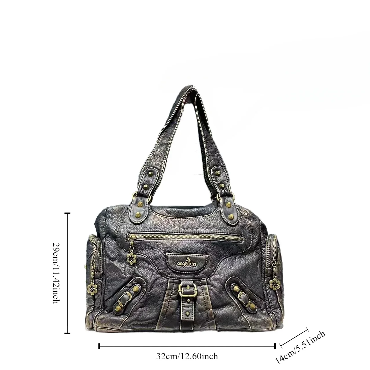 Moda feminina retro y2k lavado angustiado quente menina bolsa de ombro grande capacidade multi-bolso ombro crossbody bolsa