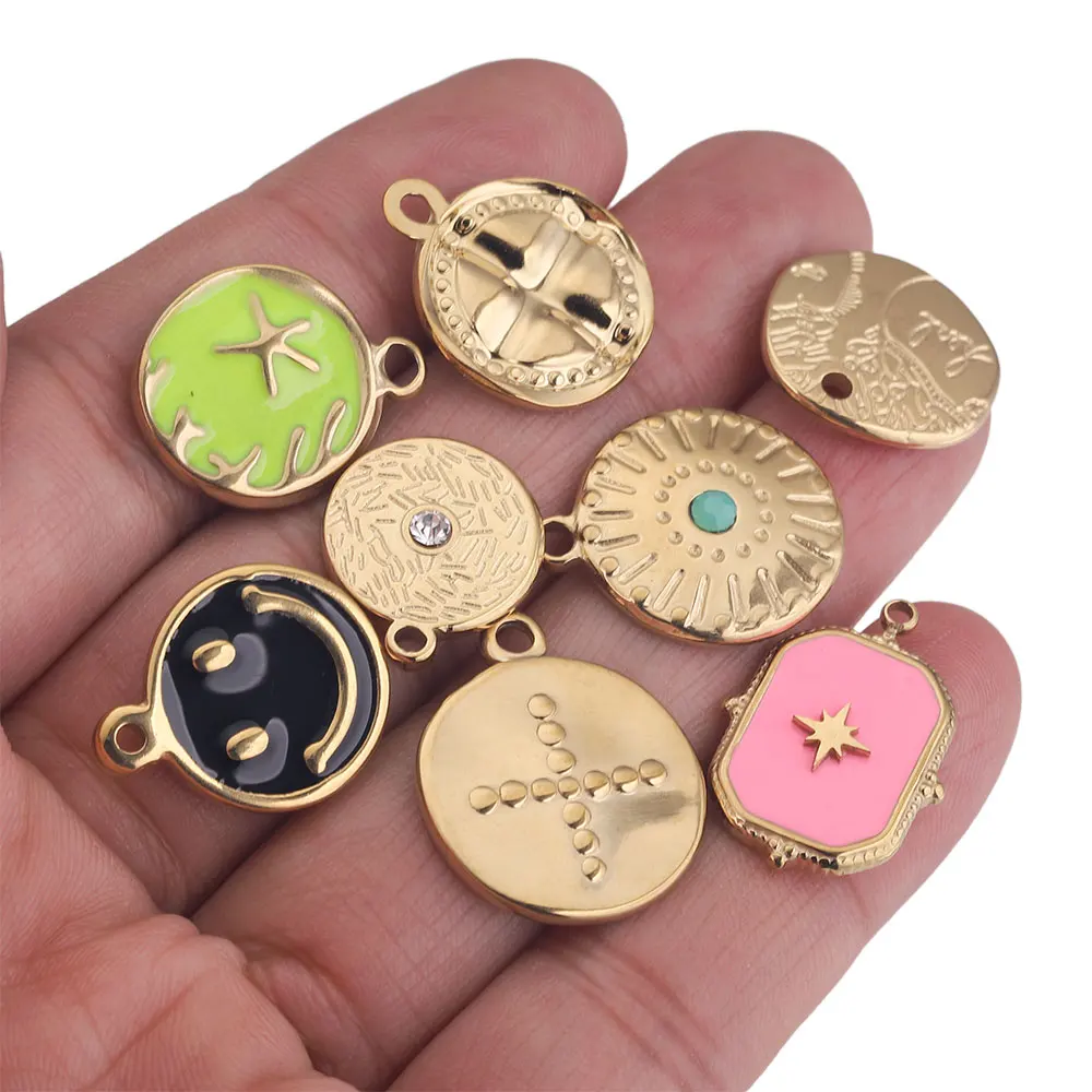 SALE 5pcs Stainless Steel Gold Plated Cross Compass Rhinestones Charm Necklace Connector for Earring Diy Jewelry Making Supplies