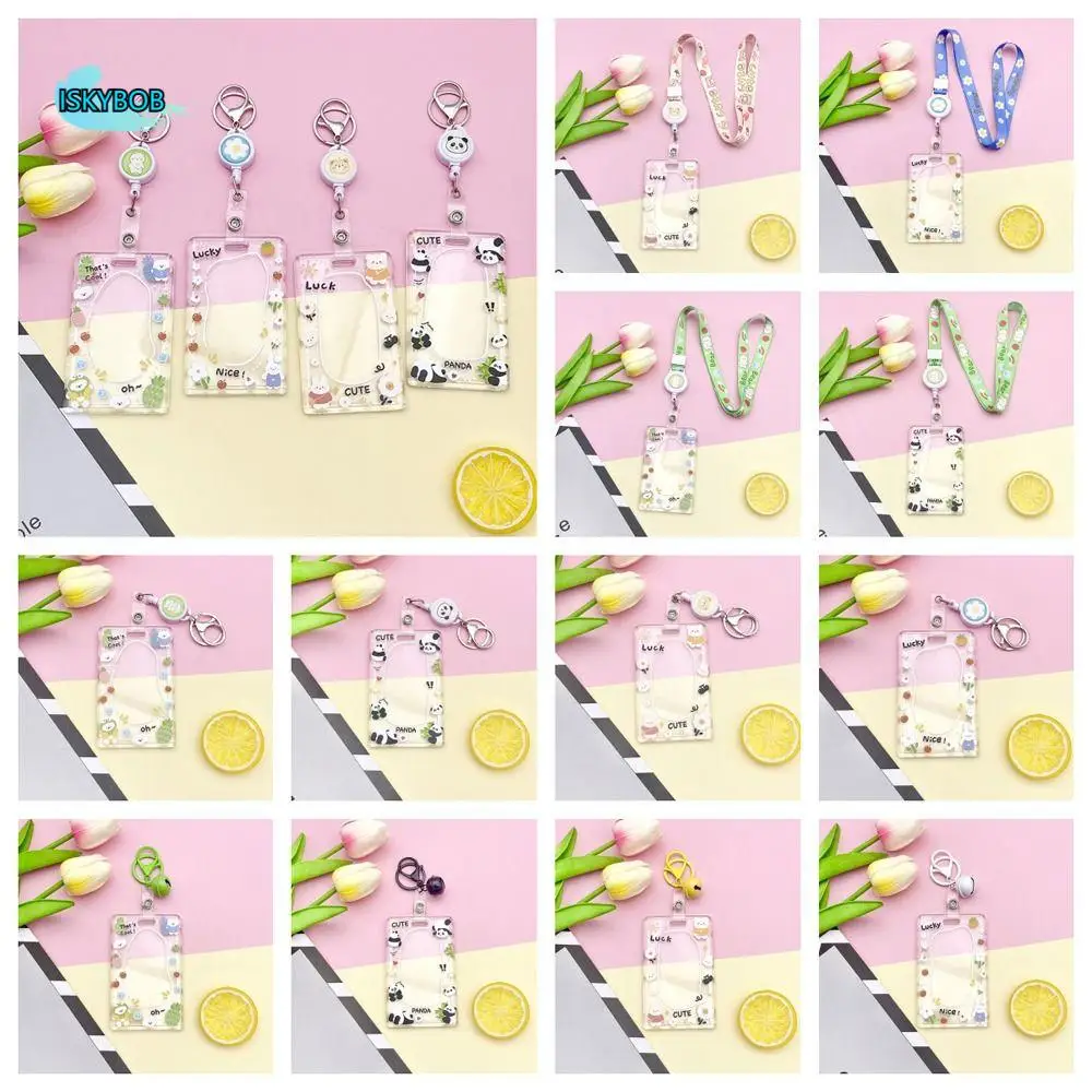 

Portable Rabbit Cartoon Acrylic Card Holder Bear Transparent Rabbit Card Case Korean Style Panda Lanyard Bus Card Box Business