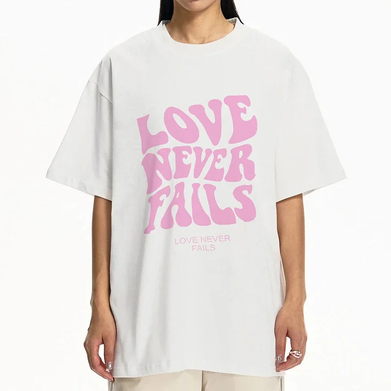الحب لا يفشل أبدًا التصميم الأصلي زوجين تي شيرت المرأة القطن فضفاض الهيب هوب نمط بلايز المرأة شارع العليا تي شيرت الجولة الرقبة تيز #4