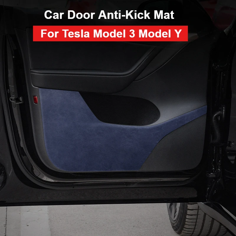 

For Tesla Model 3 Model Y 4Pcs Car Door Anti Kick Protection Pad Panel Suede Auto Doors Anti-Dirty Trim Protector Mat