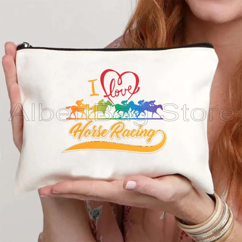 A Girl Who Loved Horses Funny Horse Racing Equestrian Riding Cute Gifts Horse Girl Canvas Cosmetic Makeup Bag Pencil Case Pouch