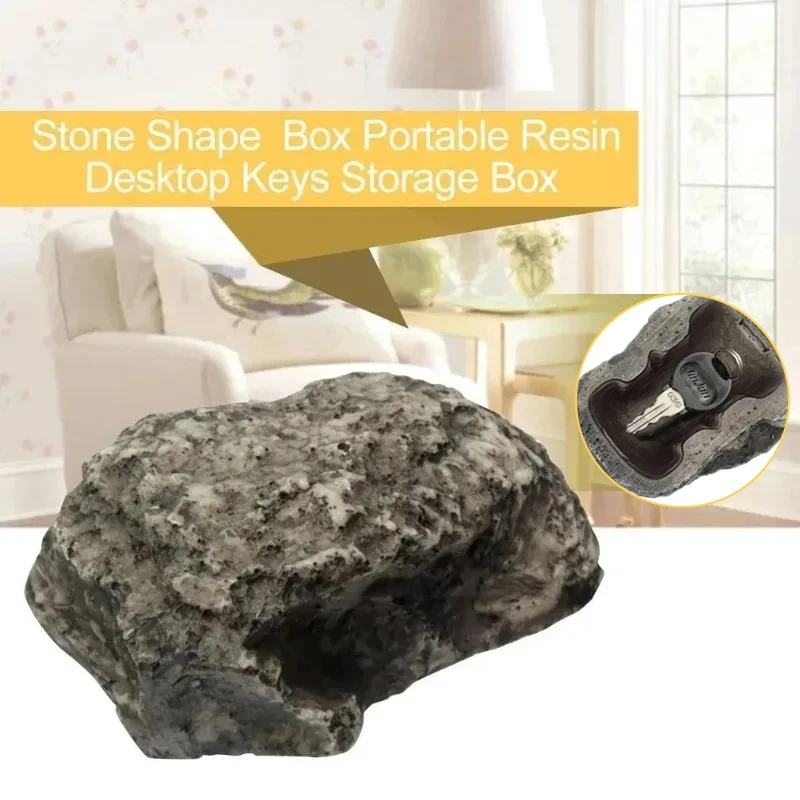 2pcs/set Creative And Fashionable Fake Stone Novelty Stone Storage Resin Key Box Simulated Stone Spare Key Storage