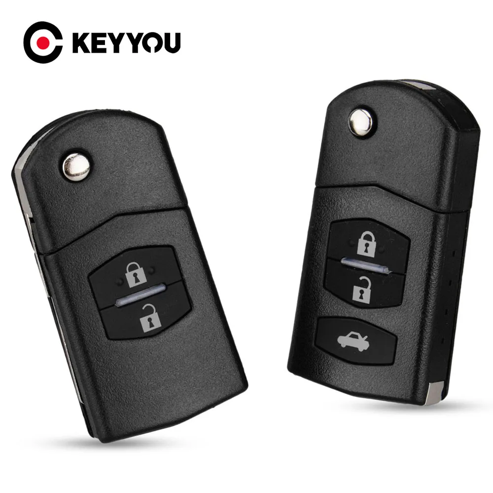 KEYYOU 2/3 Buttons For MAZDA Remote Key Blank Case Flip Remote Key Shell Replacement Case Fob PAD For MAZDA 2 3 5 6 RX8 MX5 2B