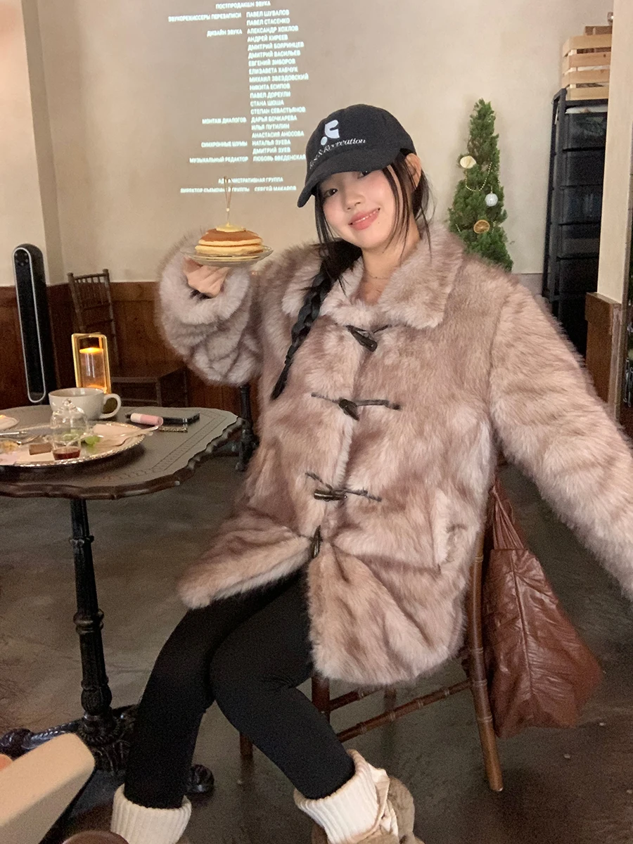 

Red Celebri Studio Women's Furry Jaet Autumn Winter 2025 New Unique Beautiful Cotton Coat Button Design Warm Thi Long S...