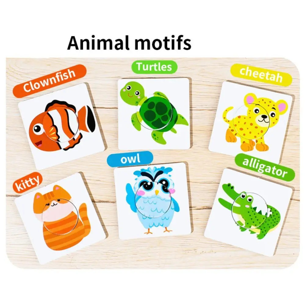 Carta per bambini Giocattoli coordinati in legno Cibo cognitivo Montessori Puzzle 3D Gioco da tavolo Modello animale Giochi di abbinamento di carte grafiche portatili