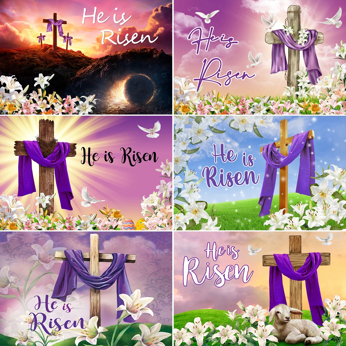 ジェサスクロス,イースターデーの写真の背景,ジェサスクロス,聖クリスチャン,日没,羊,花,装飾バナー