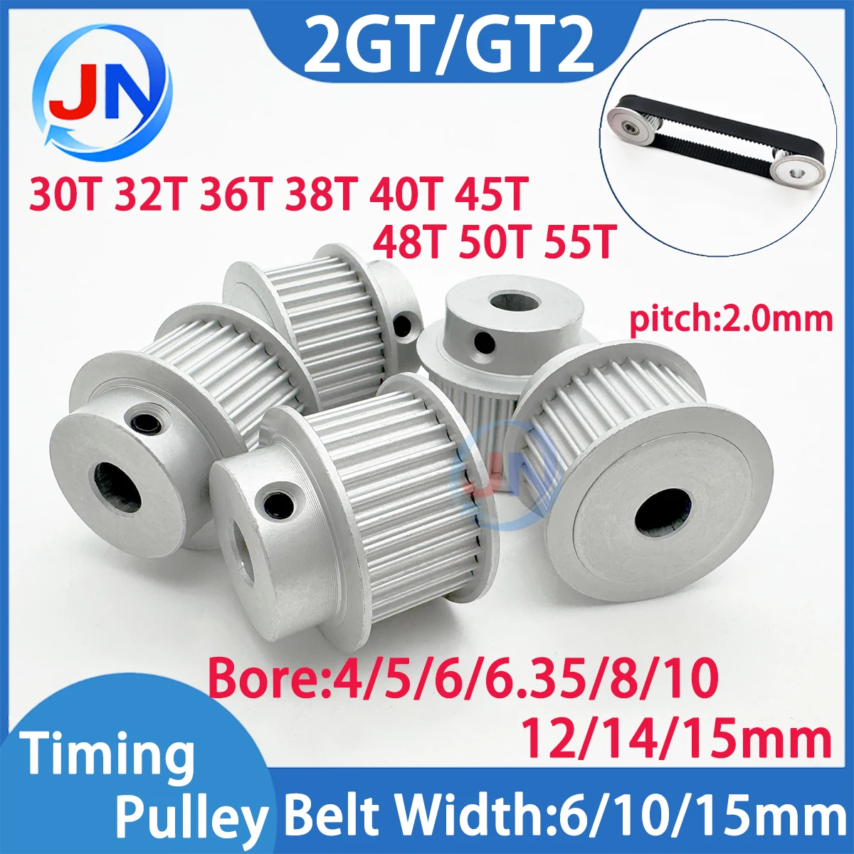 Poulie de distribution 2GT 30T 32T 36T 38T 40T 45T 48T 50T 55T, Roue synchrone GT2 30 dents 40 dents 45 dents 50 dents 55 dents pour imprimante 3D