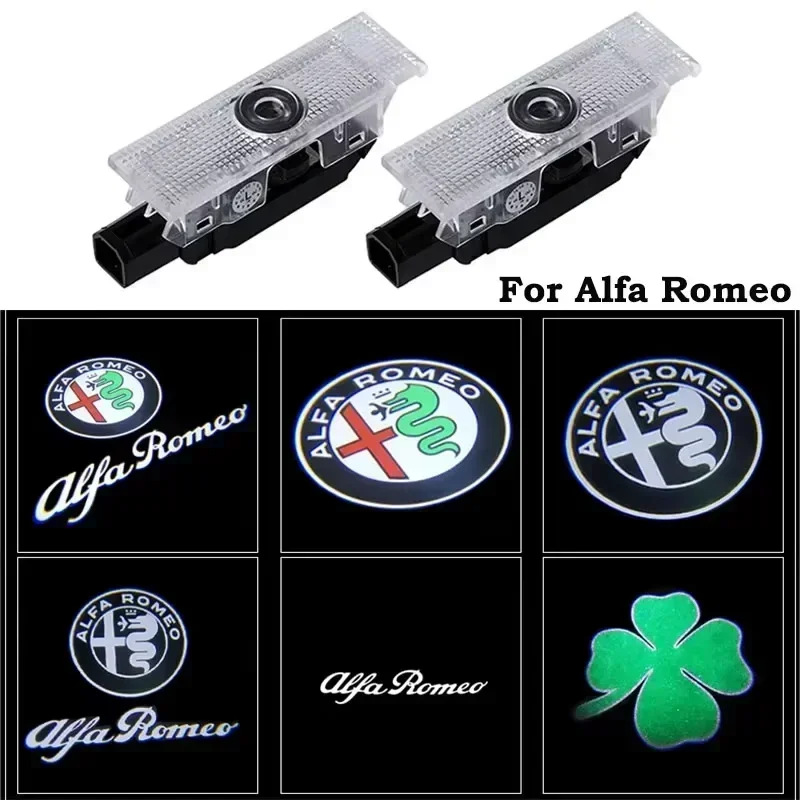 2Pcs Car Door Welcome LED Lights Logo Laser Decor Project Ghost Lamp For Alfa Romeo Sportiva 156 Stelvio Giulia Giulietta