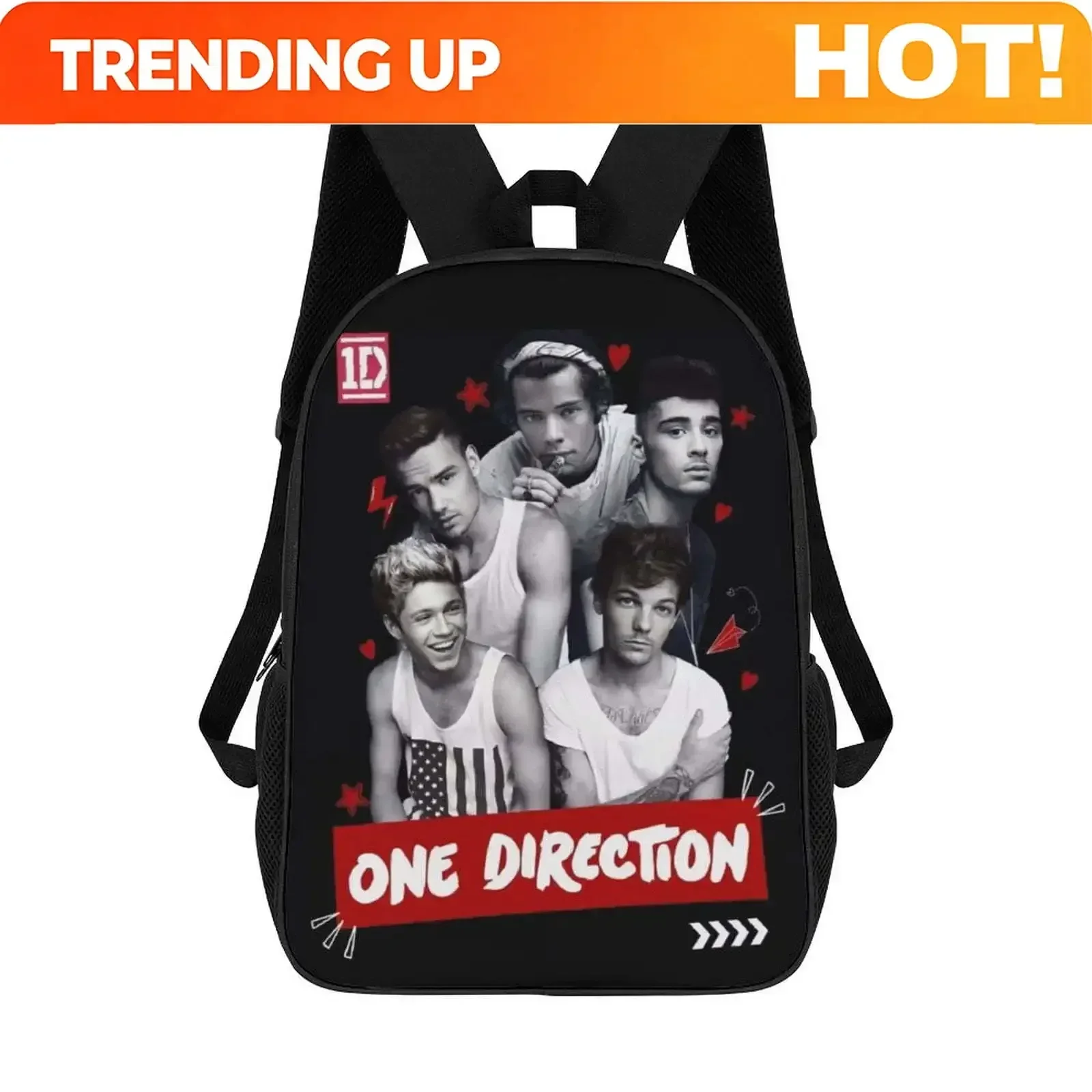 Custom Bag 17 Inch Casual Shoulder Bookbag, One Direction Backpack Knapsack Travel Bag Outdoor Hiking