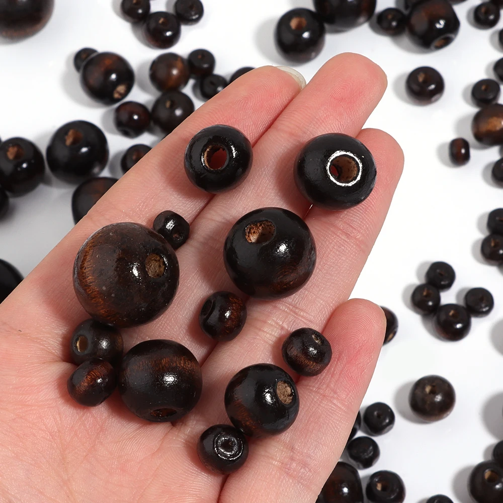 40-500pcs/lot Natural Wooden Beads Multisize Dark Brown Large Hole Loose Wood Bead for Jewelry Making DIY Bracelets Accessories