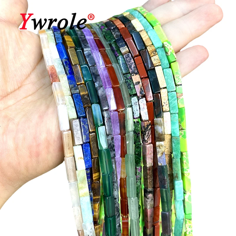 4x13mm Square Natural Stone Amethyst Jade Turquoise Angelite Loose Spacer Beads for Jewelry Making Diy Bracelet Accessories