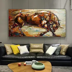 Arthyx,Modern Decorative Pop Art,Handpainted Abstract Animal Bull Oil Painting On Canvas,Wall Picture For Living Room Home Decor