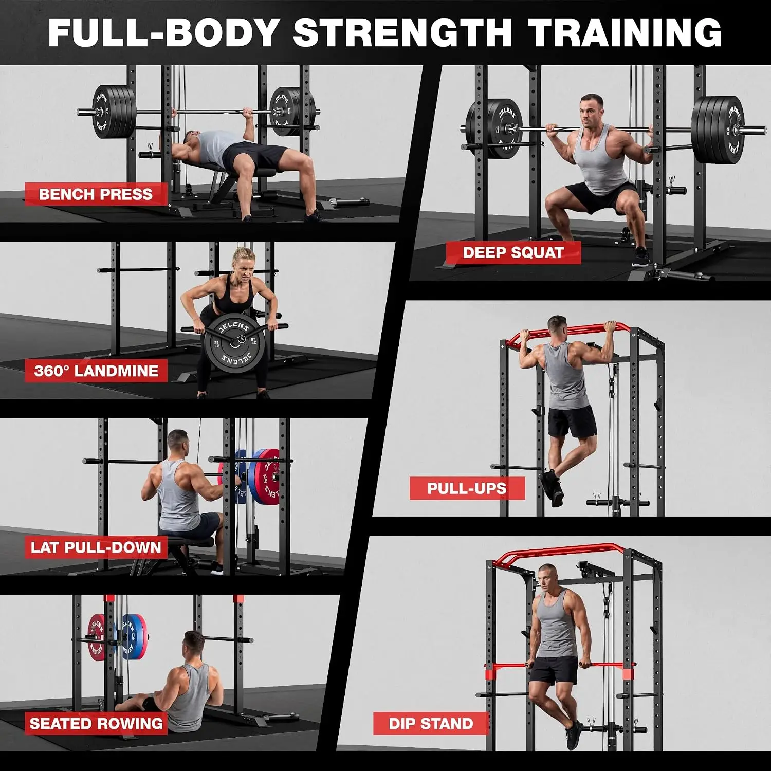Multifunction Squat Cage LAT Pulldown Adjustable Pulley Home Gym Weight Rack Attachments