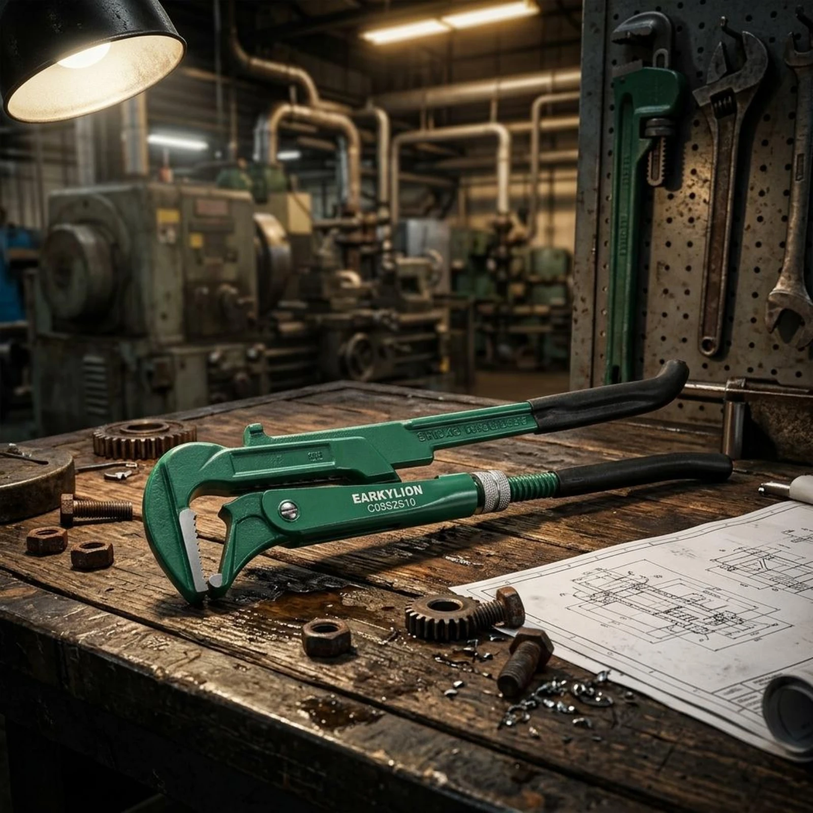Eagle-Mouth Pipe Wrench Green Metal Body Adjustable Pipe Wrench Hand Tool Corrosion-Resistant Long Handles