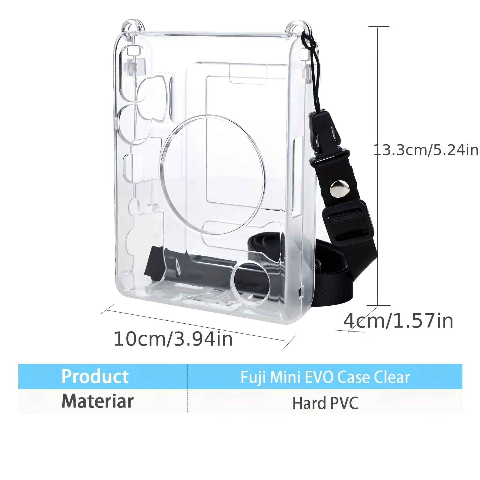 1 x Camera Clear Case for instax Mini EVO Camera with Shoulder Strap - Clear (Camera not included)