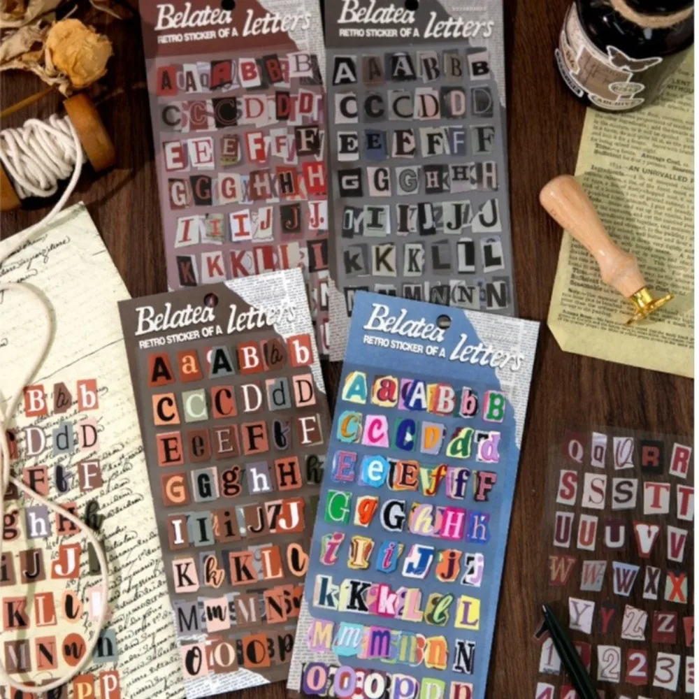 2Pcs/Pack Retro Style Alphabet Stickers English Theme Vintage Design Number Stickers 2pcs Pack Scrapbook Style Symbol Stickers