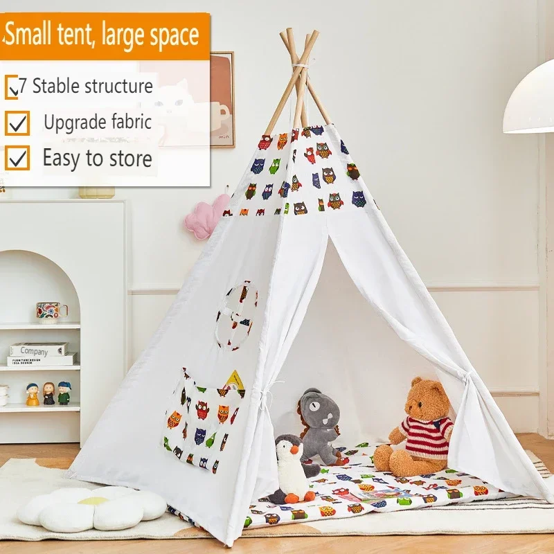 Children\'s Tent Teepee Tent for Kids Portable Tipi Infantil House for Kids Play House Kids Tents LED Lights Decoration Carpet