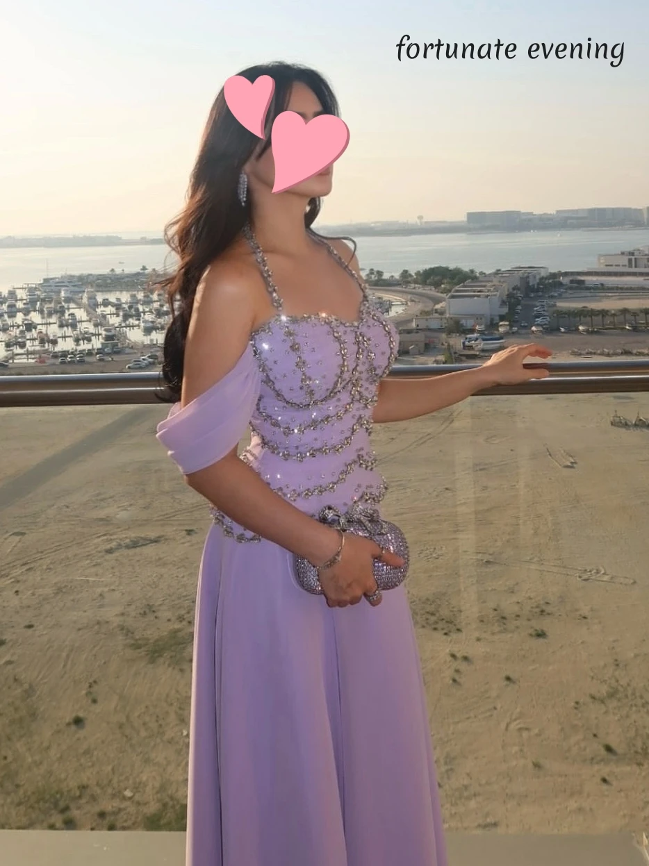 Abiti da sera fortunati eleganti vintage dolci lilla perline di cristallo chiffon personalizzati occasioni formali abiti da ballo abiti da festa da sera