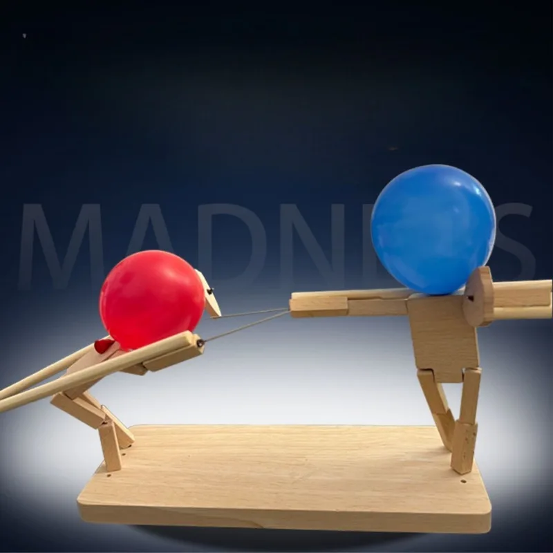 Balloon Bamboo Man Battle Toy Handmade Wooden Fencing Puppet Wooden Bots Two-man Battle Party Game Balloon Fight Toy for Kids