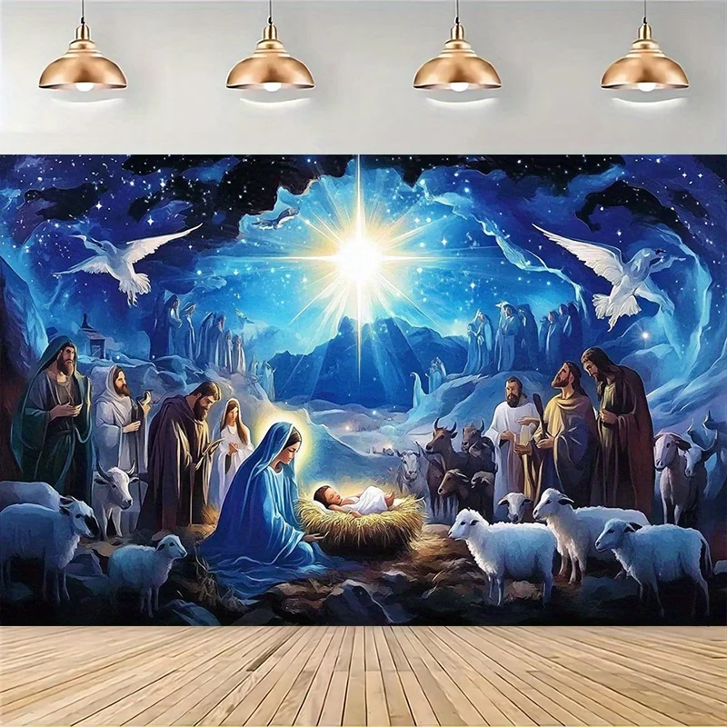 قطعة واحدة من لافتة خلفية حفلة مشهد ميلاد عيد الميلاد - بوليستر، ديكور مثالي للمنزل والغرفة، الزفاف، عيد الميلاد