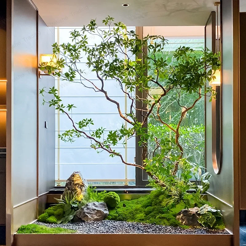 

Simulated horse drunk wood large fake tree landscaping indoor window floor-to-ceiling landscape green plant decorative tree