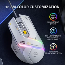 INPHIC-PG1 Wired Gaming Mouse, Programação Macro Ergonômica E-Sports, Periférico Competitivo RGB, Hardware Macro + 1000 Return Rate