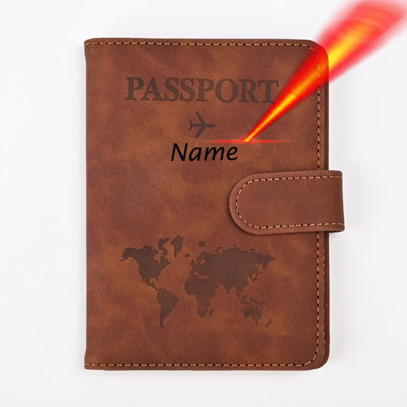 Map Pattern Custom Passport Cover with Name Number Customizable Personalized RFID Passport Book Holder Travel Wallet
