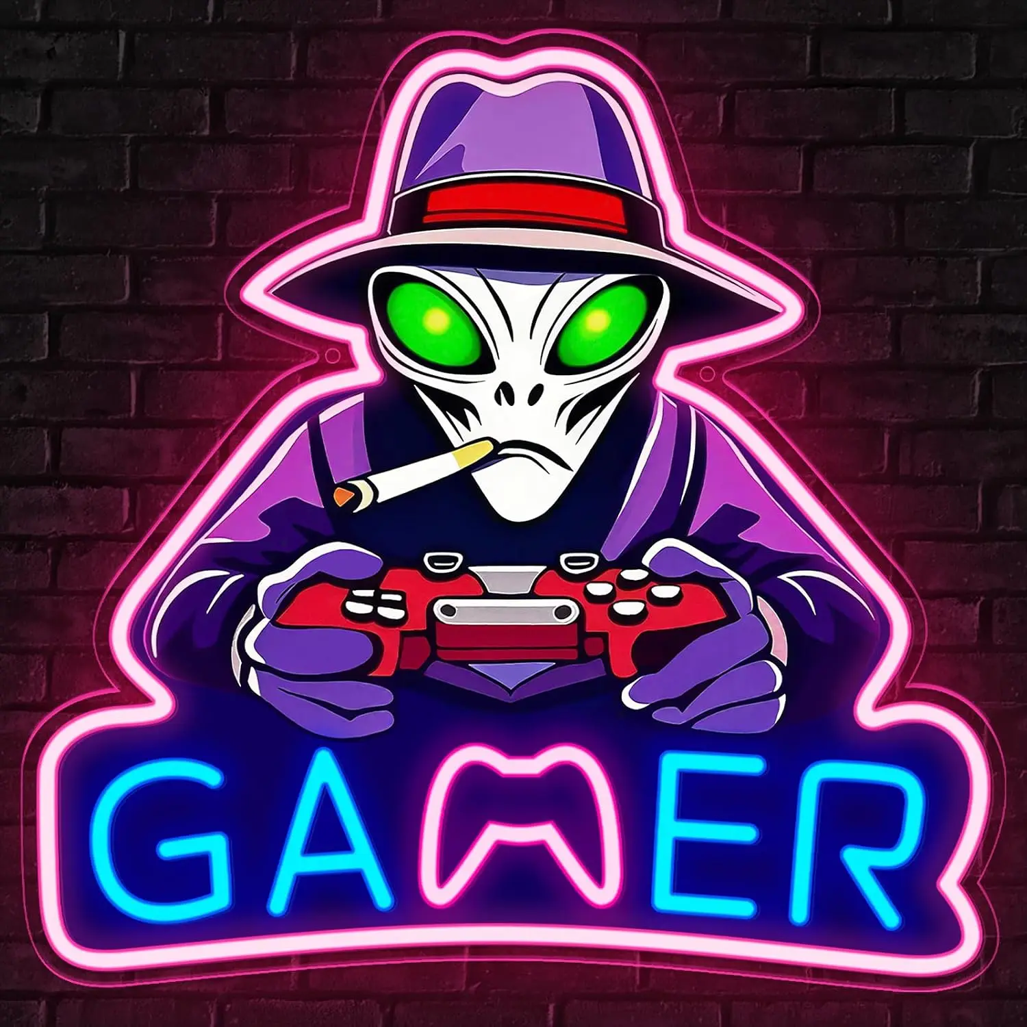 Alien Gamer LED Neon Sign USB Powered Neon Light for Bar Man Cave Game Room Boys Bedroom Christmas Wall Art Decor Gift